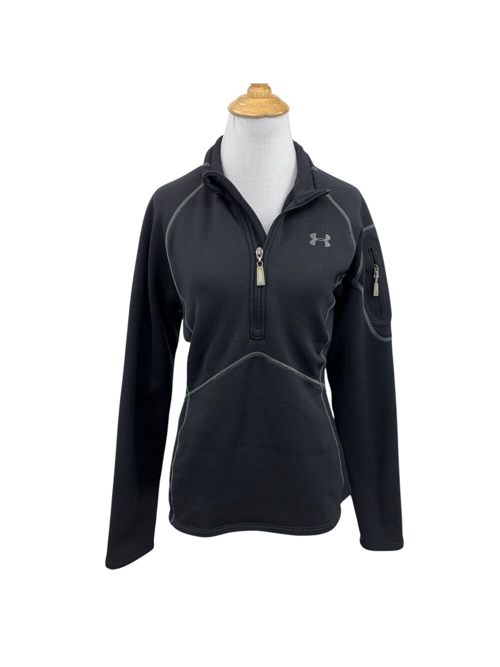 Under Armour Sweatshirt Women M Medium Black Gray Quarter Zip Long Sleeve Fleece